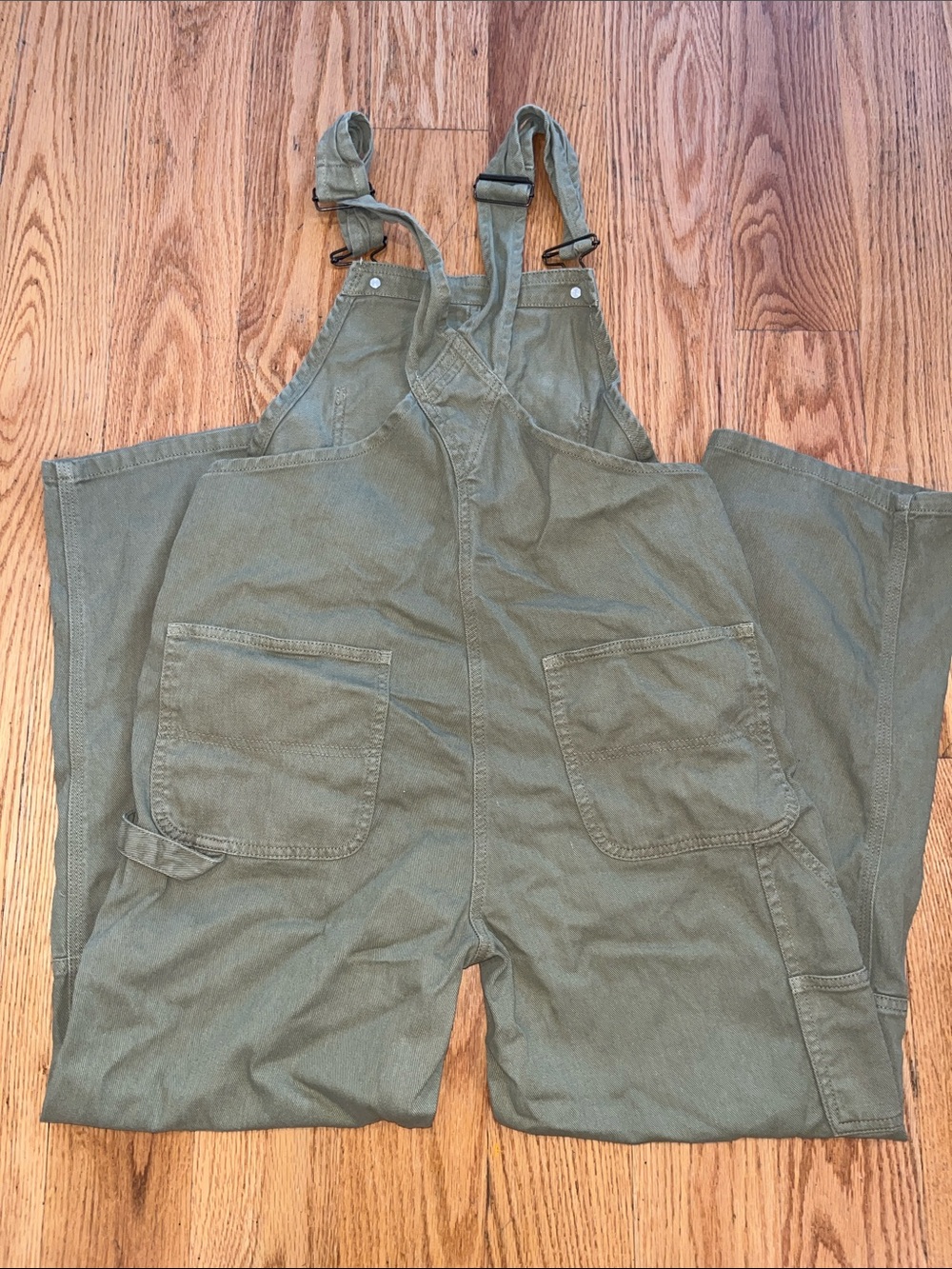 Quince Organic Stretch Cotton Twill Relaxed Overalls in Olive - Picture 7 of 16